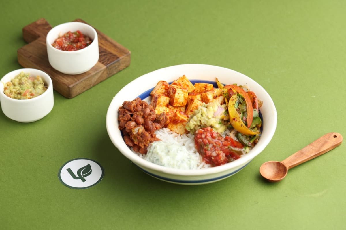 Colourful protein burrito bowl